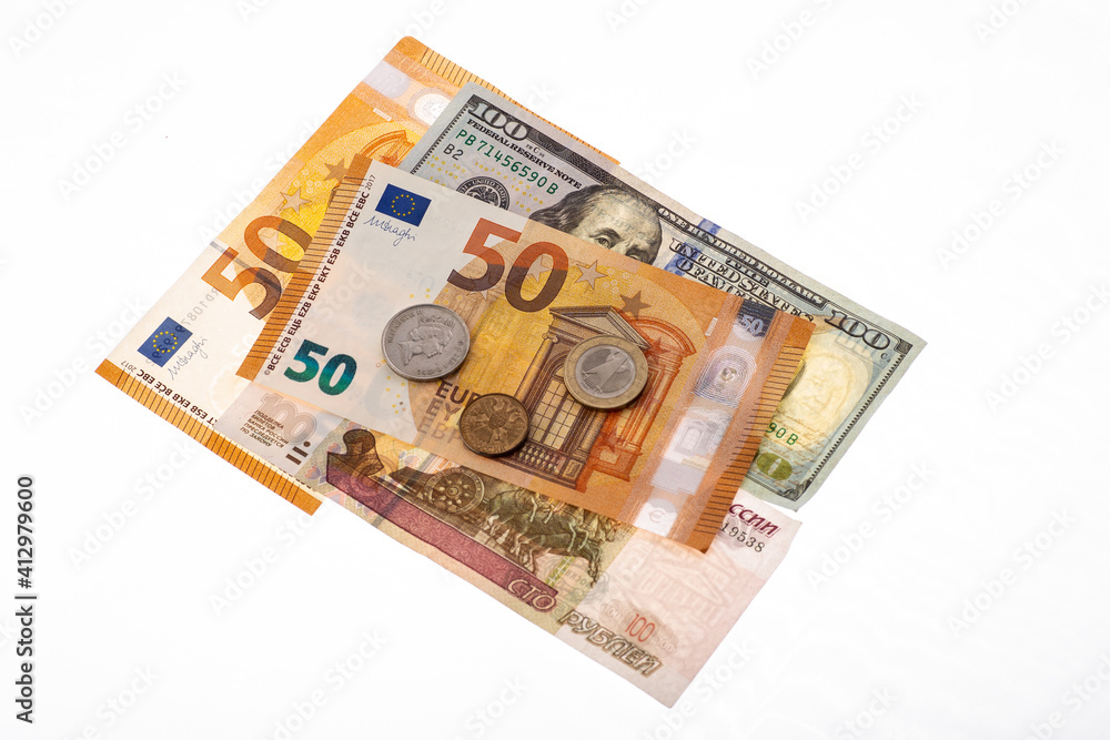 Dollars, euros, rubles and pounds lie on the surface Dollars, euros, rubles and pounds lie on the surface