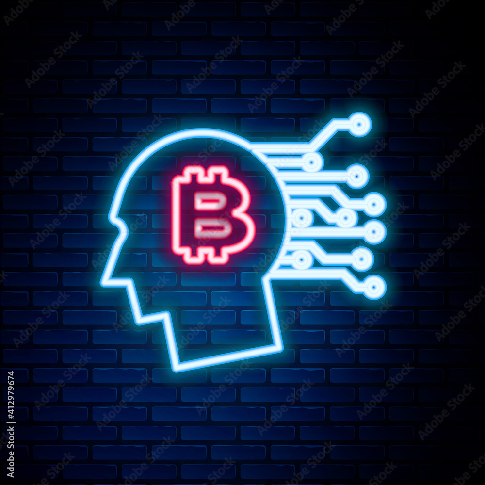 Glowing neon line Bitcoin plant in the pot icon isolated on brick wall background. Business investment growth concept. Blockchain technology, cryptocurrency mining. Colorful outline concept. Vector. Glowing neon line Bitcoin plant in the pot icon isolated on brick wall background. Business investment growth concept. Blockchain technology, cryptocurrency mining. Colorful outline concept. Vector.