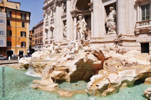 View of the Trevi Fountain, Rome, Italy. Trevi is the most famous fountain in Rome. Architecture and landmarks of Rome
