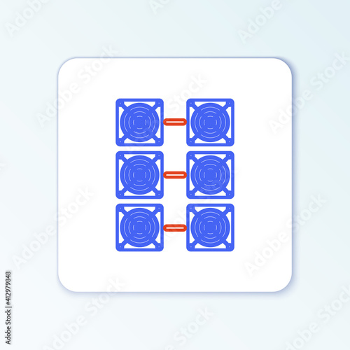 Line Mining farm icon isolated on white background. Cryptocurrency mining, blockchain technology, bitcoin, digital money market, cryptocoin wallet. Colorful outline concept. Vector.