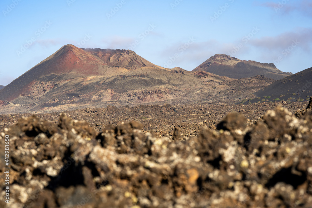 hike around the crater of volcano Caldera De Los Cuervos on Lanzarote