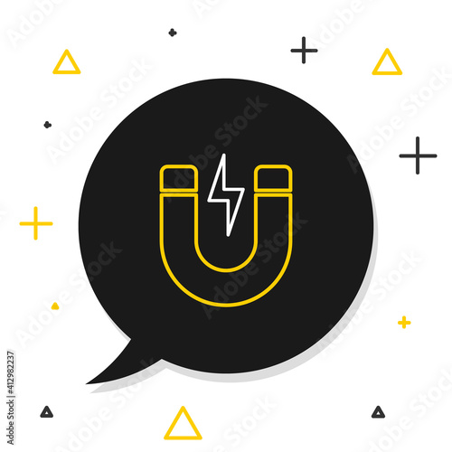 Line Magnet with lightning icon isolated on white background. Horseshoe magnet, magnetism, magnetize, attraction sign. Colorful outline concept. Vector.