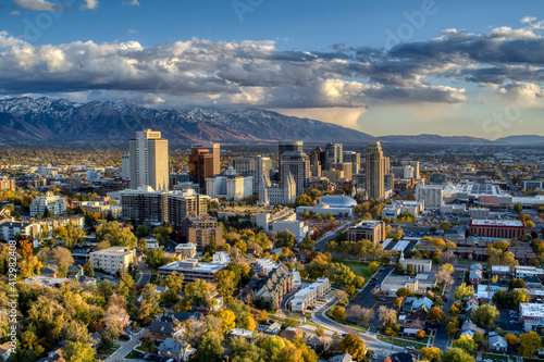 Wallpaper Mural Salt lake City Drone Profile with Mountains 1