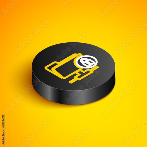 Isometric line FTP folder and lock icon isolated on yellow background. Concept of software update, ftp transfer protocol. Security, safety, protection concept. Black circle button. Vector.