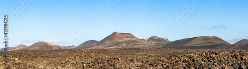 Panorama of the surrounding of the crater of volcano Caldera De Los Cuervos on Lanzarote