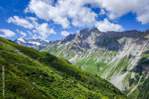 Mountain and pastures landscape in French alps © daboost