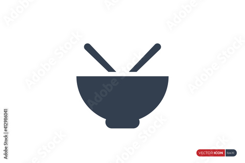 Bowl Icon with Chopsticks isolated on White Background. Usable for Food and Restaurant Logos. Flat Vector Icon Design Template Element.