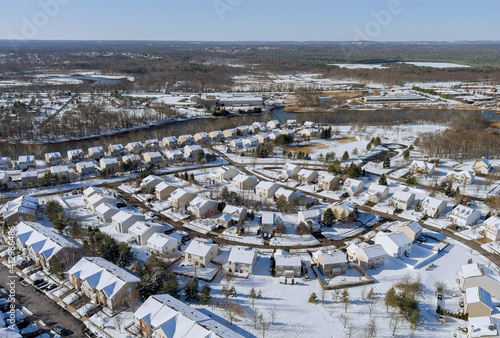 Aerial view over the private town residential gardens