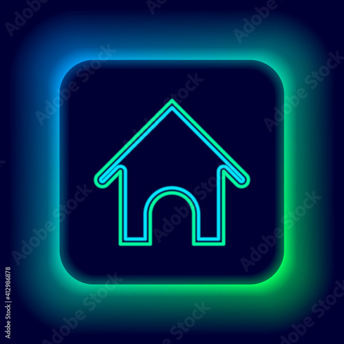 Glowing neon line Dog house icon isolated on black background. Dog kennel. Colorful outline concept. Vector.