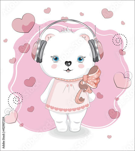 white bear with headphones