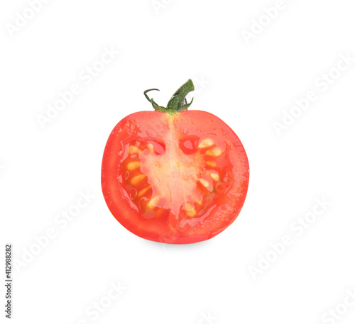Half of fresh ripe cherry tomato isolated on white