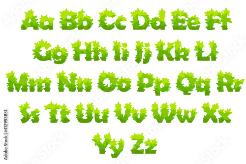 Vector set of cartoon letters from green grass.