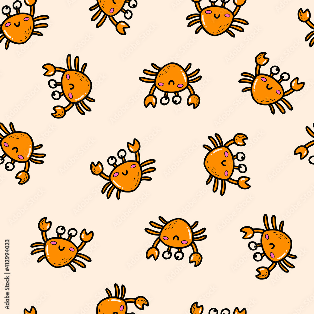 cute seamless pattern with hand drawn crabs doodles for textile prints, wrapping paper, kids fashion, stationary, scrapbooking, wallpaper, packaging, etc. cute seamless pattern with hand drawn crabs doodles for textile prints, wrapping paper, kids fashion, stationary, scrapbooking, wallpaper, packaging, etc.