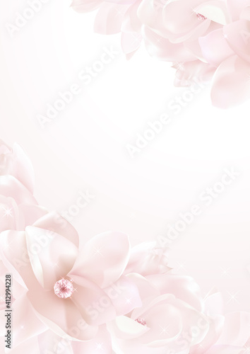 Love letter blank template with magnolia flower pattern background. Vertical holiday backdrop useful for wedding invitation, save the date card, romantic letter, love note. vector design a4 format