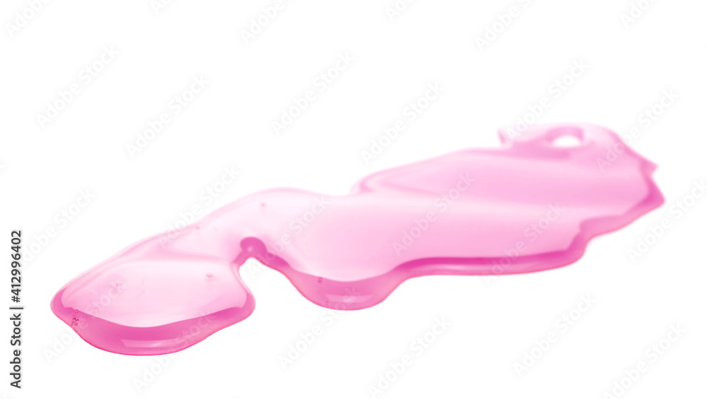 Light pink liquid, detergent puddle isolated on white background and texture, side view Light pink liquid, detergent puddle isolated on white background and texture, side view