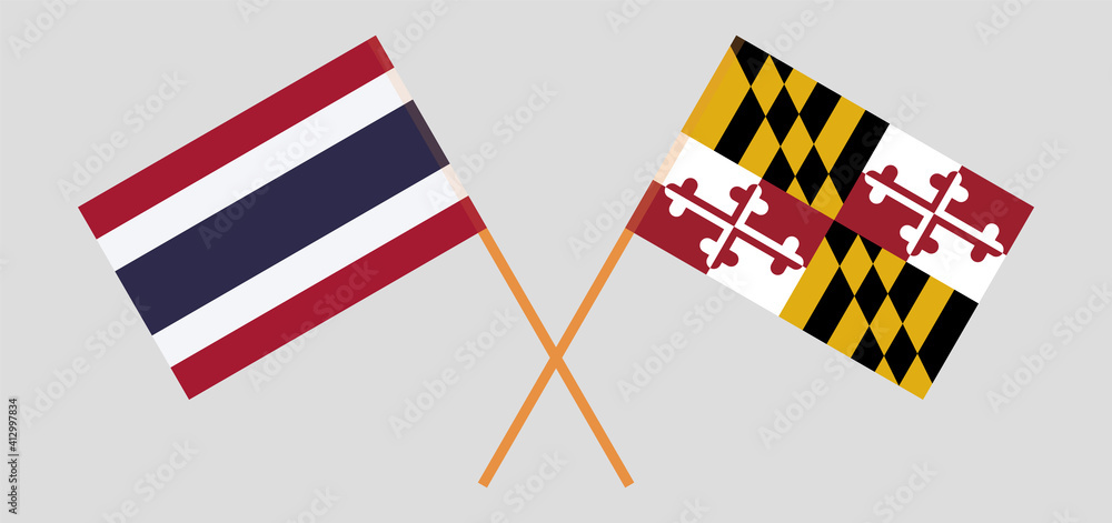 Crossed flags of Thailand and the State of Maryland