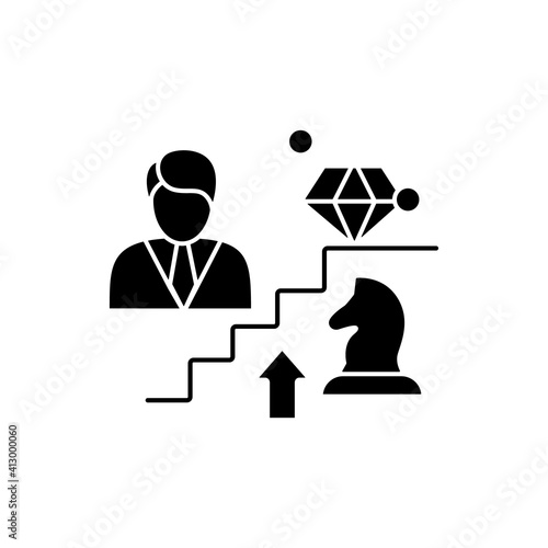 Personal growth strategies glyph icon. Personal growth concept. Self improvement strategies and self organization. Certification training. Filled flat sign. Isolated silhouette vector illustration