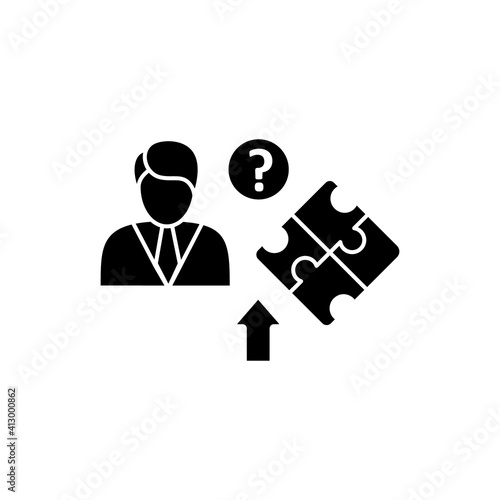 Self knowledge improving glyph icon. Self cognition. Introspection. Self improvement and self realization.Business and career development. Filled flat sign. Isolated silhouette vector illustration
