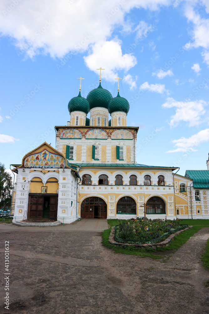 beautiful Resurrection Cathedral – a monument of church architecture of the second half of the 17th century in Tutayev, Russia under blue sky