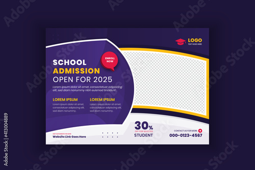 Kids school education admission horizontal flyer template 