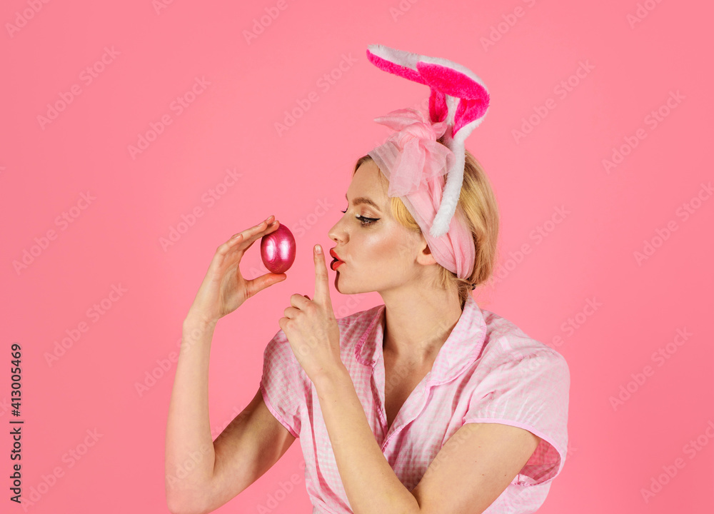 Easter bunny woman with rabbit ears. Easters egg. Easter bunny woman with rabbit ears. Easters egg.
