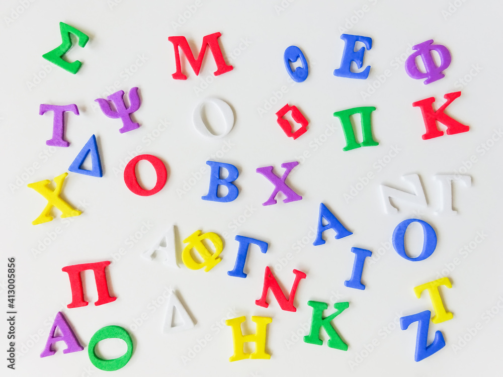 Colorful greek alphabet isolated on white background close up Colorful greek alphabet isolated on white background close up