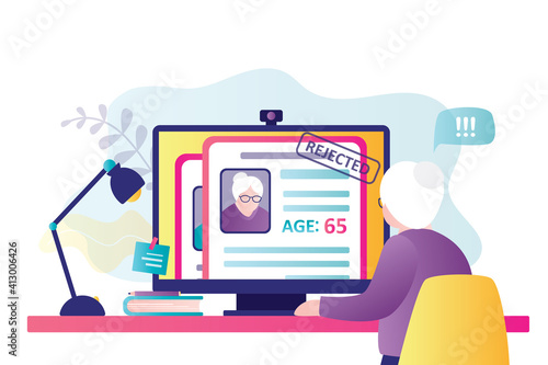 Old woman's resume was rejected. Equal rights and opportunities for all ages. Elderly discrimination