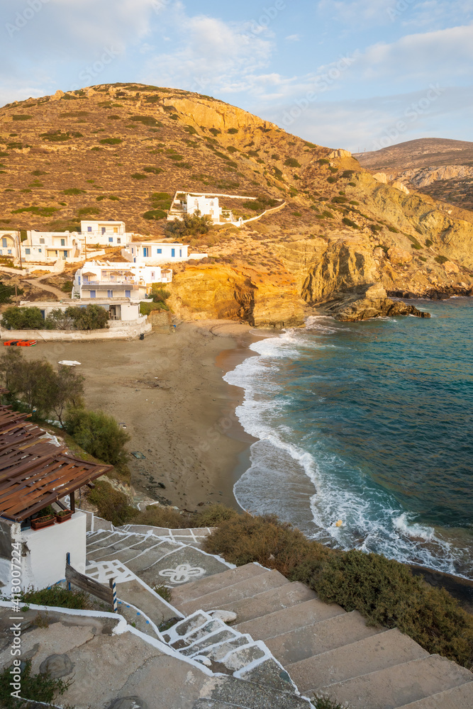 Agali Beach beach at the picturesque bay on Folegandros island. Cyclades, Greece