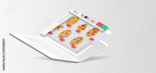 The interface of an online application for a pizza restaurant on a laptop screen