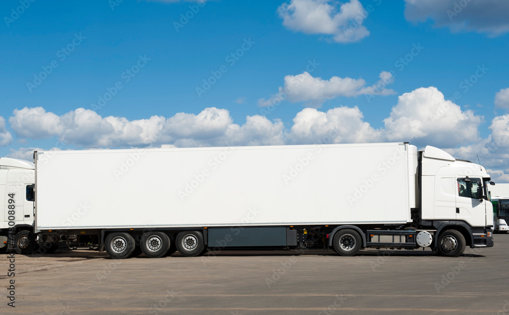 White long truck in the parking White long truck in the parking
