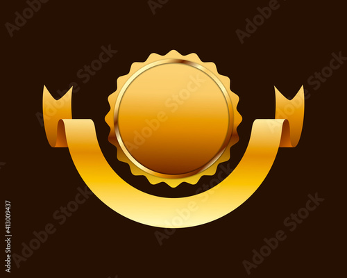 Gold ribbon banner with empty label. Vector illustration design element.