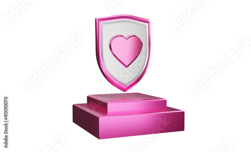 3D rendering icon shield with love