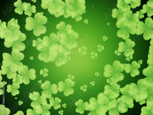 Green background with shamroks. Festive design concept for St. Patrick's Day.  Symbol of Ireland