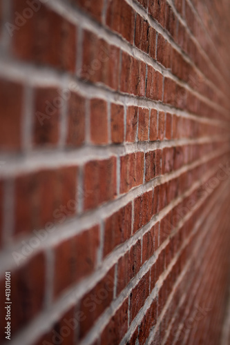 Angled Perspective on a Red Brick Wall