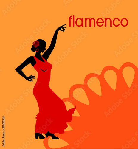 Silhouette of flamenco dancer in red dress