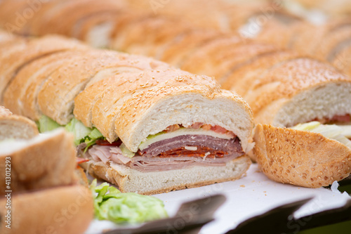 Close up of a Submarine Sandwich platter for a catered event.