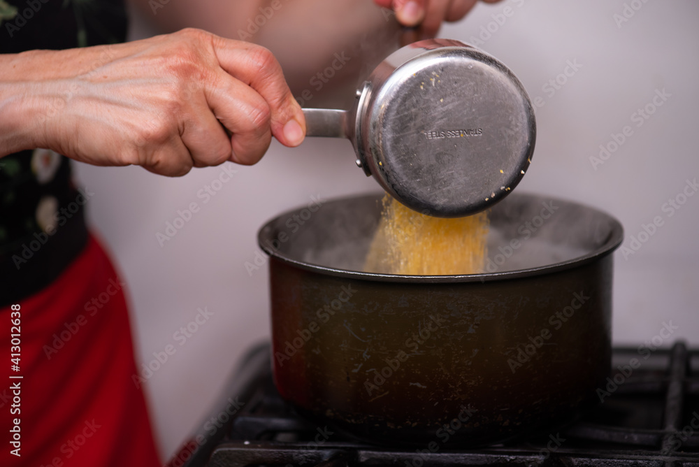 Instructional image for how to cook Vegan Mushroom Polenta