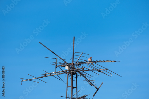 old television antenna, blue sky