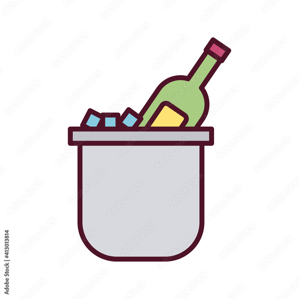 beverage bottle green in ice cubes bucket line and fill icon beverage bottle green in ice cubes bucket line and fill icon