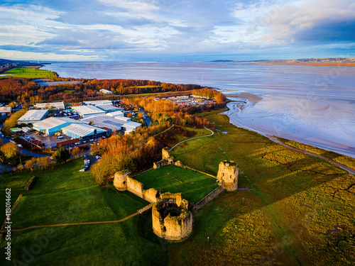 Konstfotografi Aerial view of ruins of Flint castle in Flintshire, Wales, lying on the estuary