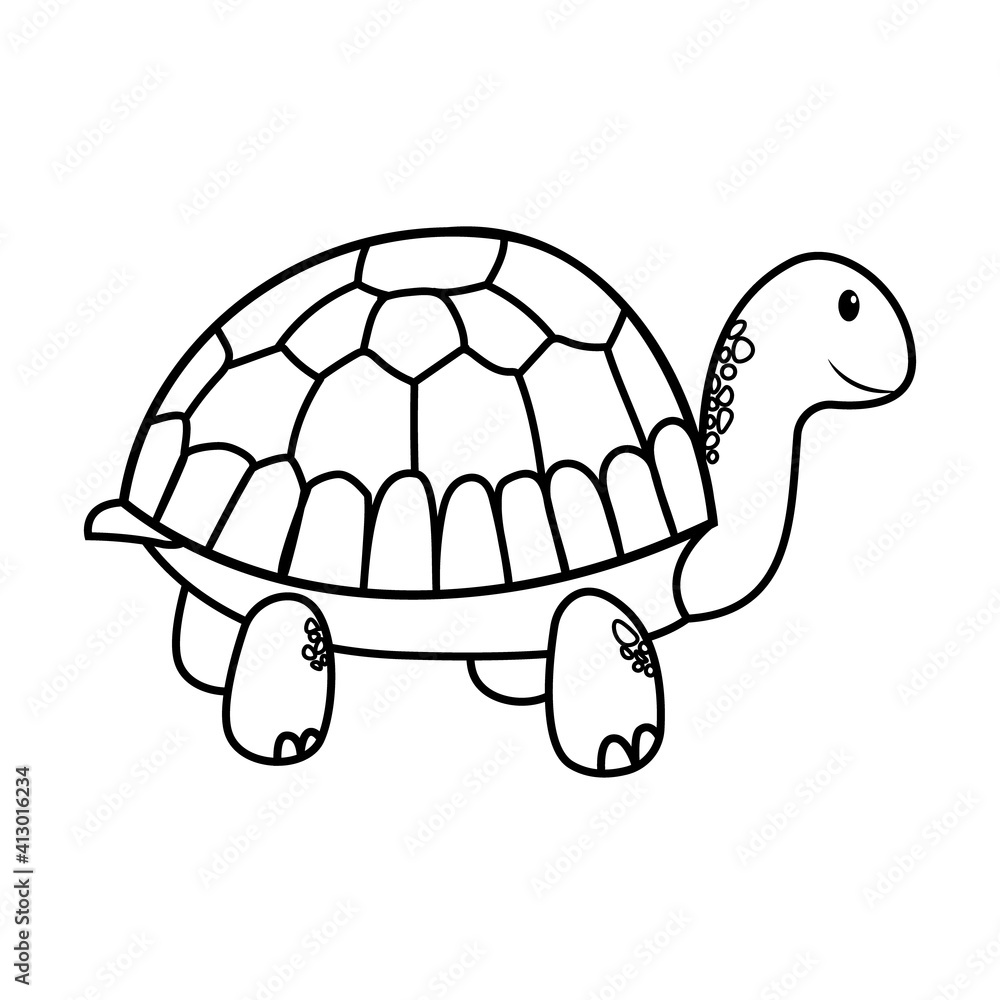 Outline cartoon turtle isolated on white background. Coloring page ...