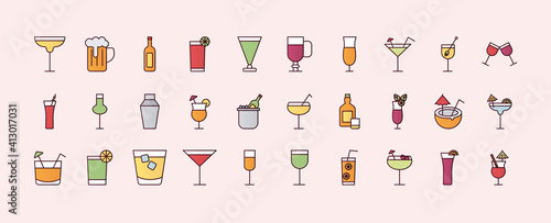 bundle of thirty cocktails set icons