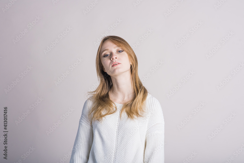 Beautiful woman portrait on white background in studio Beautiful woman portrait on white background in studio