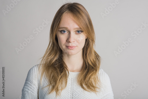 Beautiful woman portrait on white background in studio