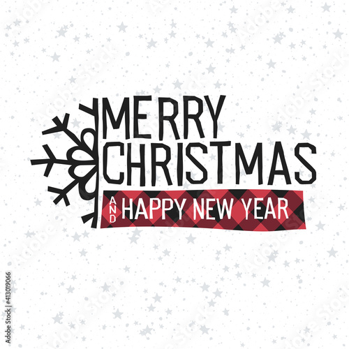 Merry Christmas Poster. Snowflake and stars with greetings. Merry Christmas and Happy New Year 