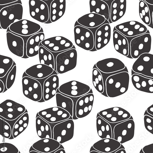 Dice doodle seamless pattern. Gaming theme vector background