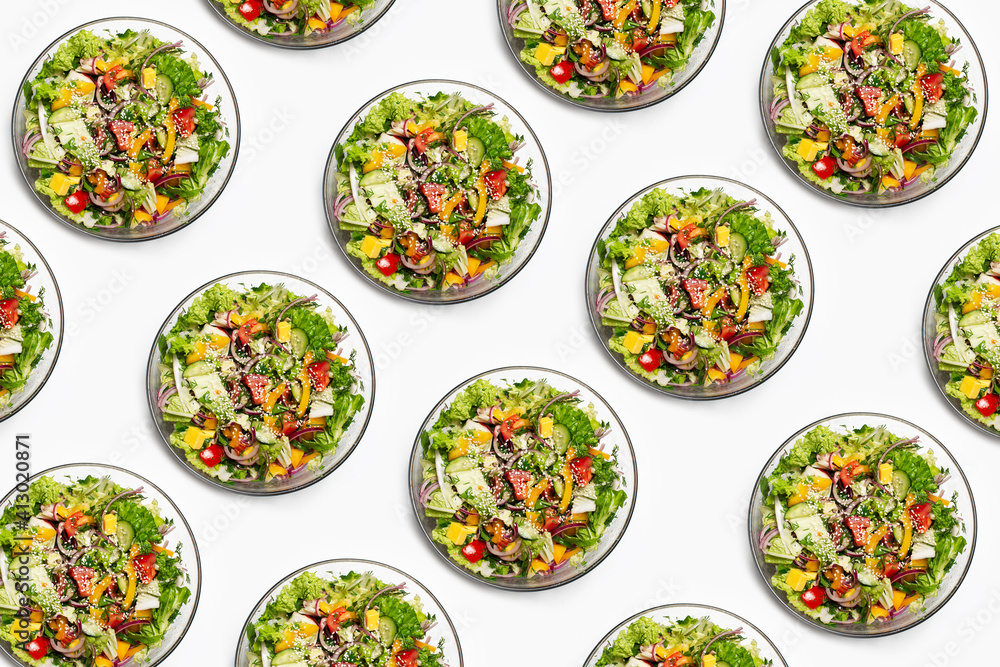 Pattern of bowl with green salad on white background. Pattern of bowl with green salad on white background.