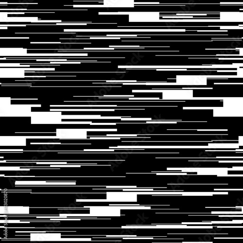 Abstract background with glitch effect, distortion, seamless texture, random horizontal black and white lines