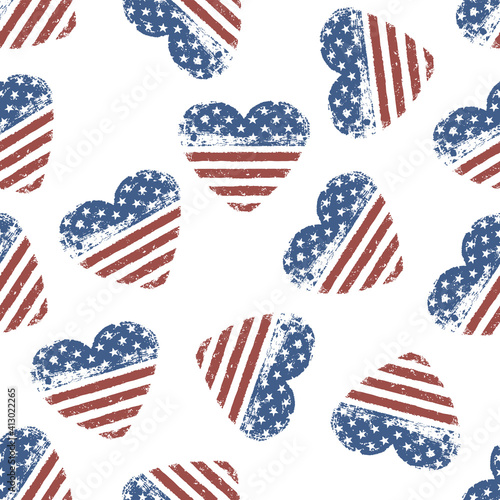 American flag grunge symbol on white background. Seamless vector illustration.