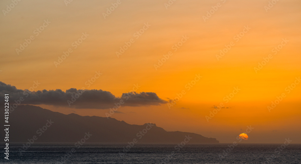 View towards Brava island from Sao Filipe, the capital of the island. Fogo Island (Ilha do Fogo), part of Cape Verde.